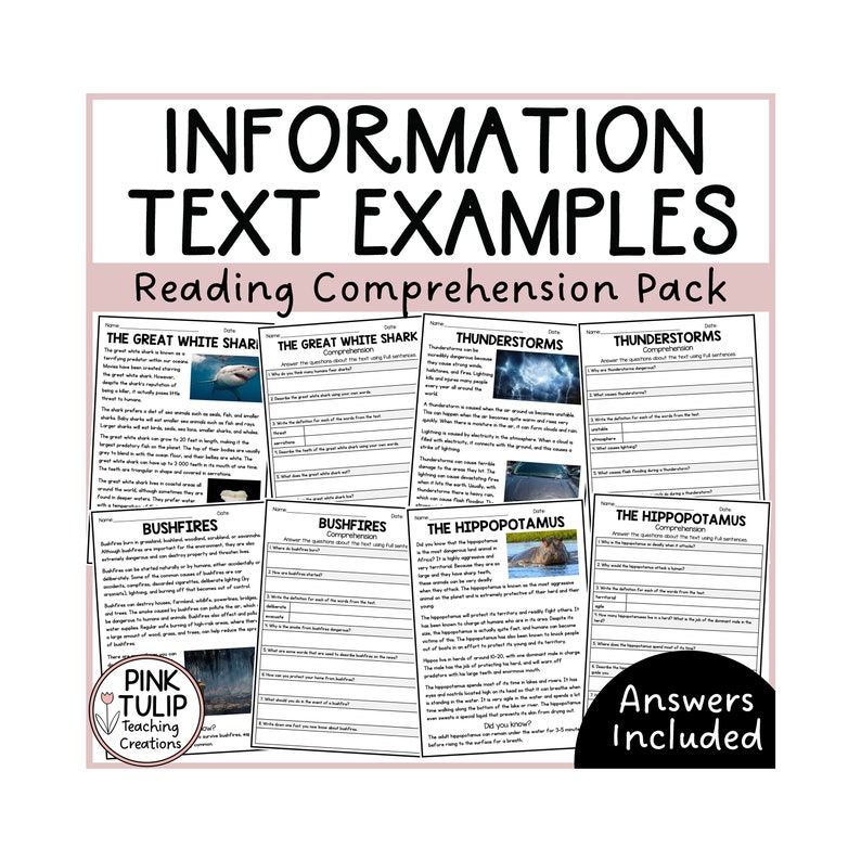 Information Text Examples - Ten Reading Samples With Comprehension - Etsy