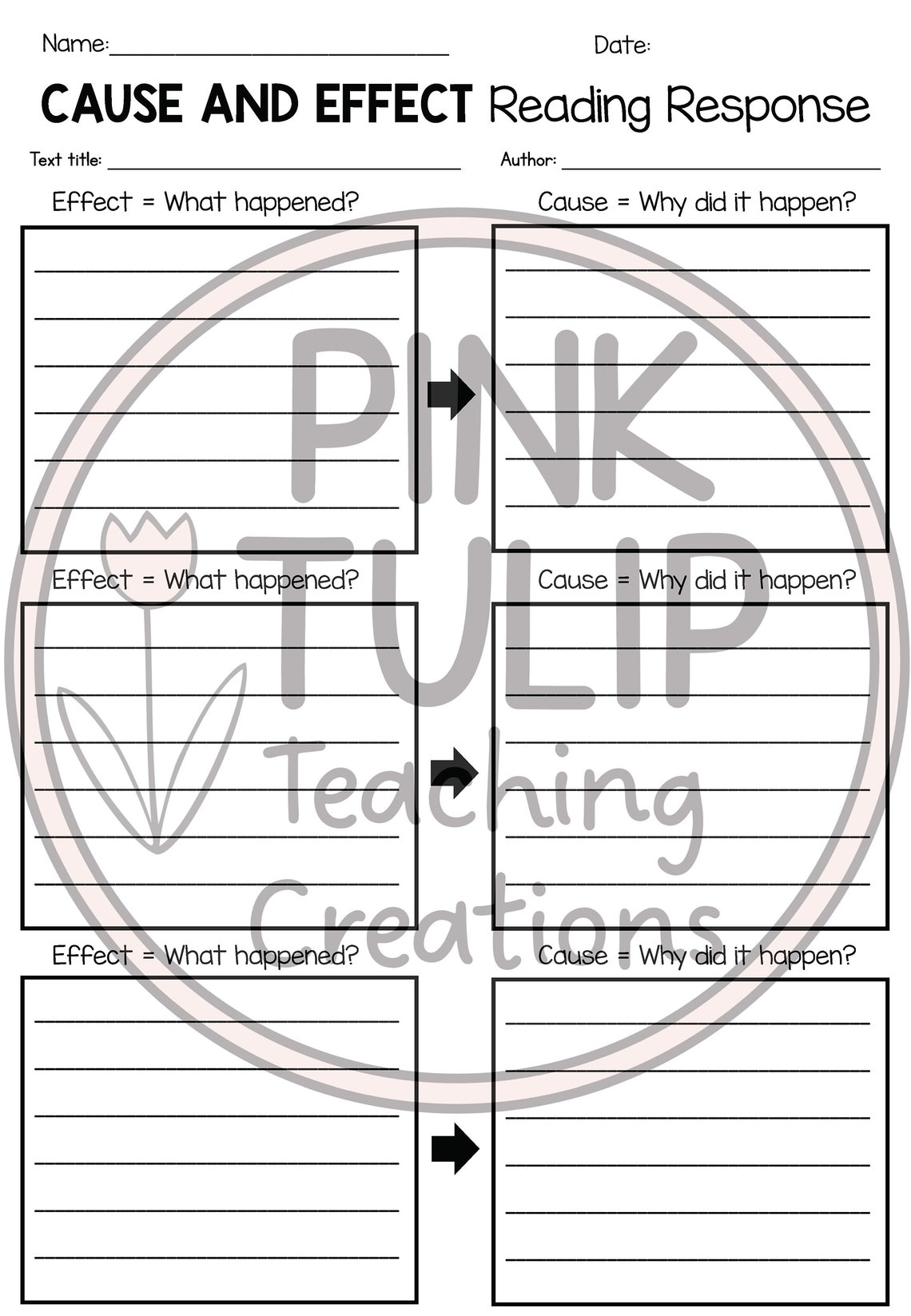 Cause and Effect Reading Response Package - Templates for Any Book - Etsy