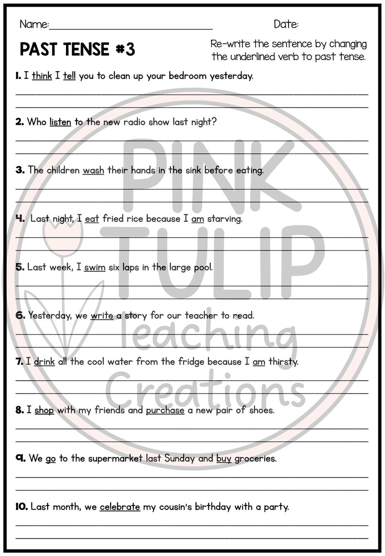 Change the Verb to Past Tense Worksheet Pack Etsy