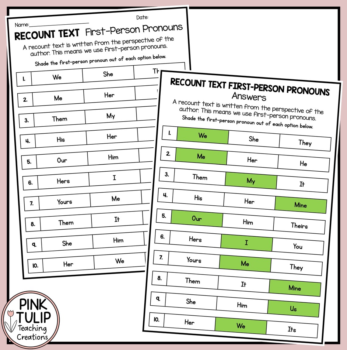 Recount Writing, First-person Pronouns Worksheets - Etsy