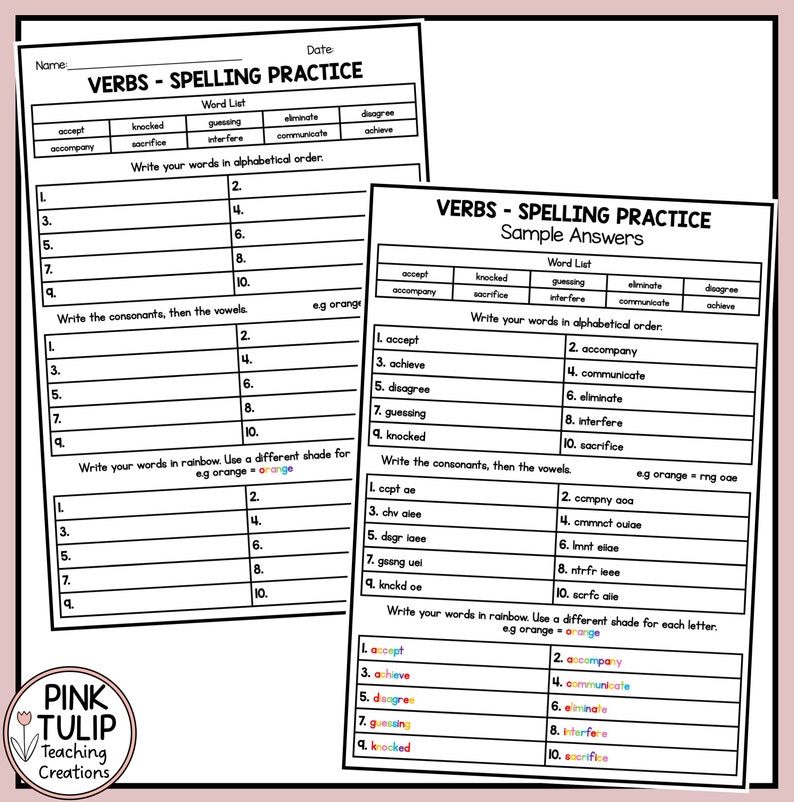 Verbs Mini Unit - Structured Worksheet Pack - Etsy