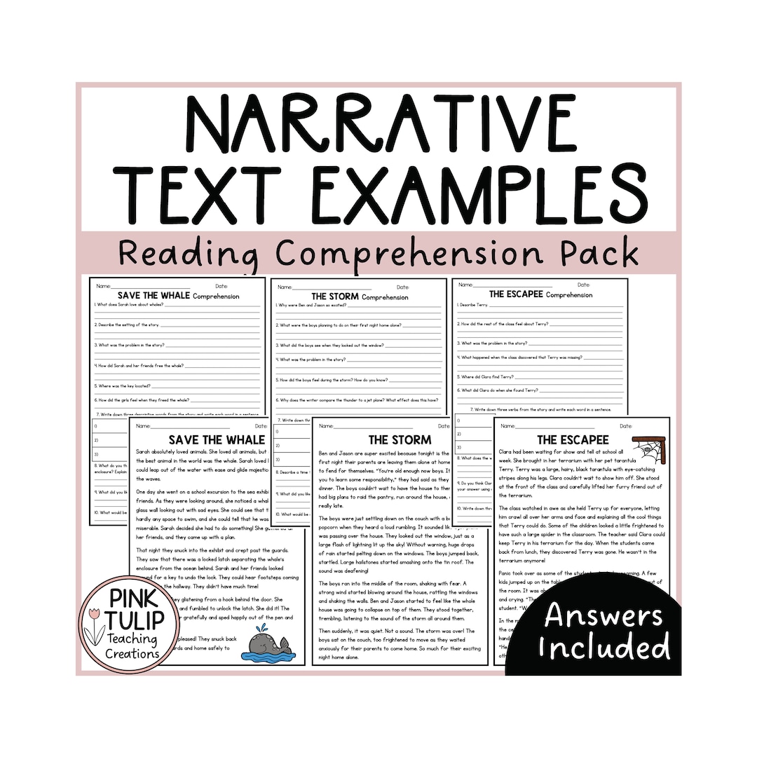 Narrative Text Examples Ten Reading Samples With Comprehension - Etsy