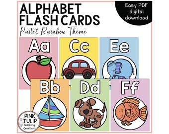 Alphabet Flash Cards Pastel Rainbow Theme