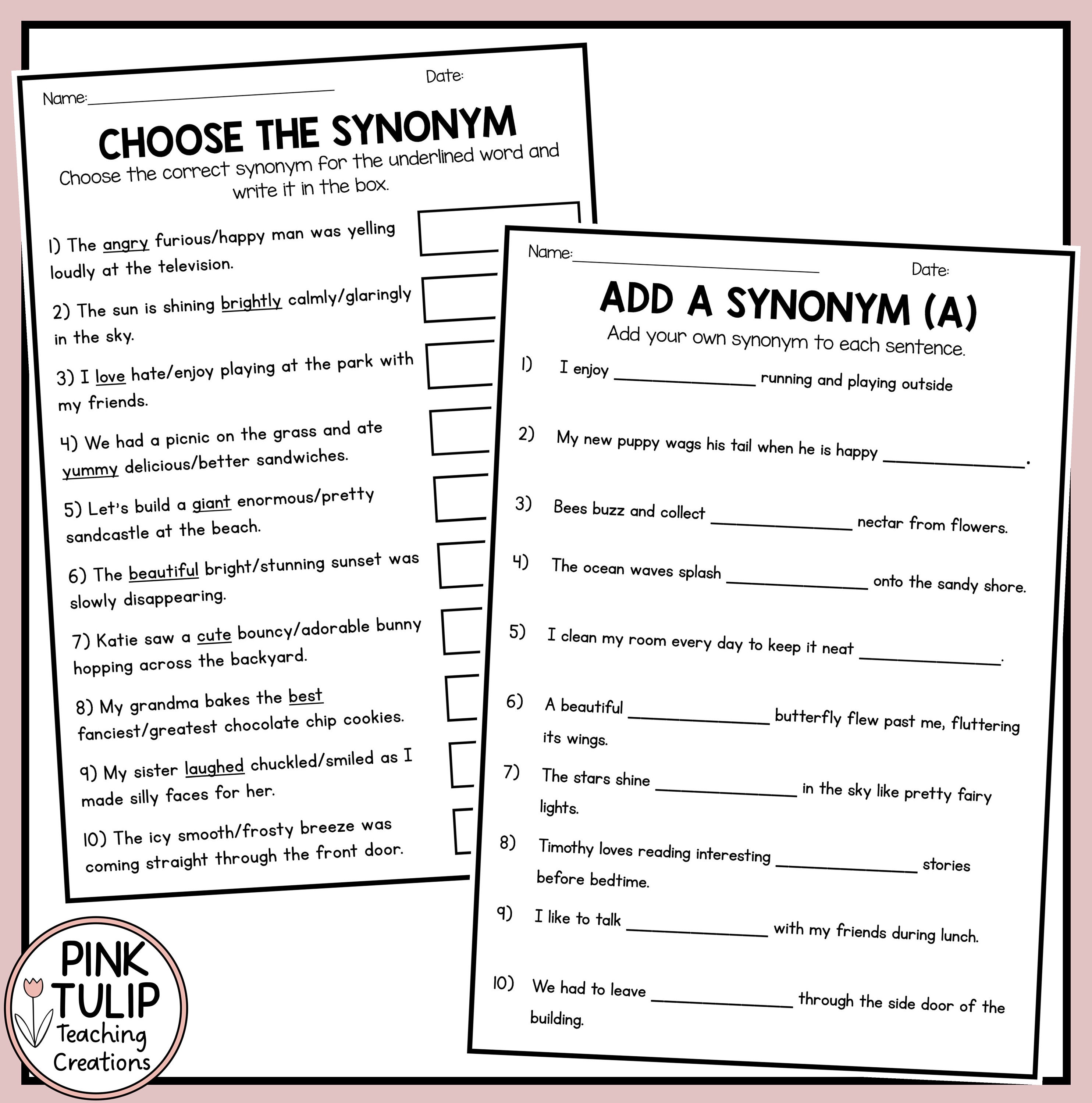 Add A Synonym Fill in the Blanks Worksheet Pack (Download Now) 