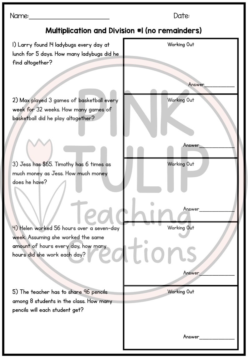 Worded Maths Problems - Worksheets - Etsy