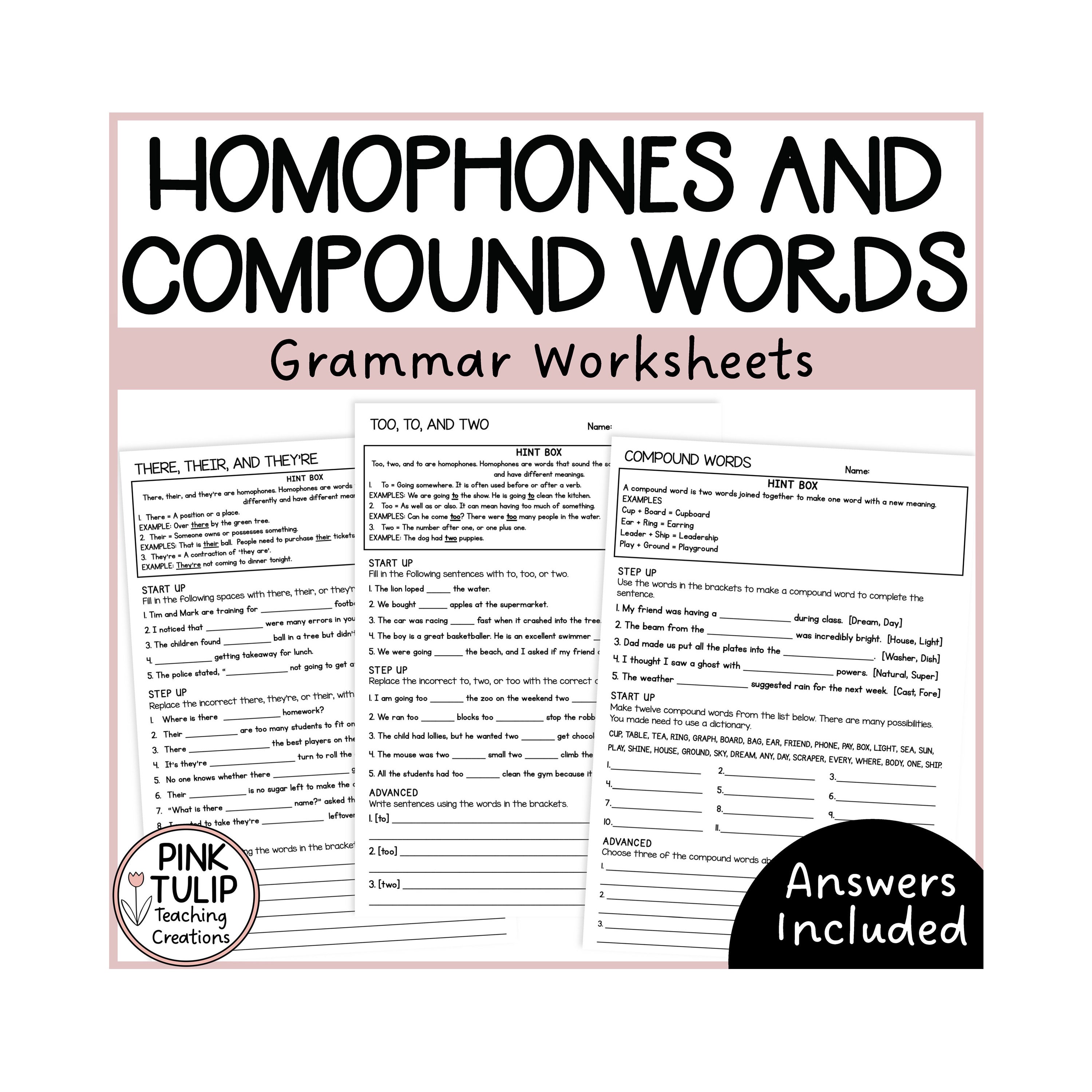 Their Too homophones and Compounds Words Grammar - Etsy