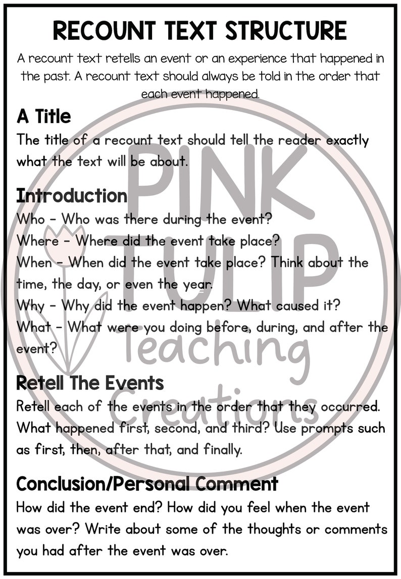 Recount Text Writing Worksheet Pack No Prep Lesson Ideas - Etsy