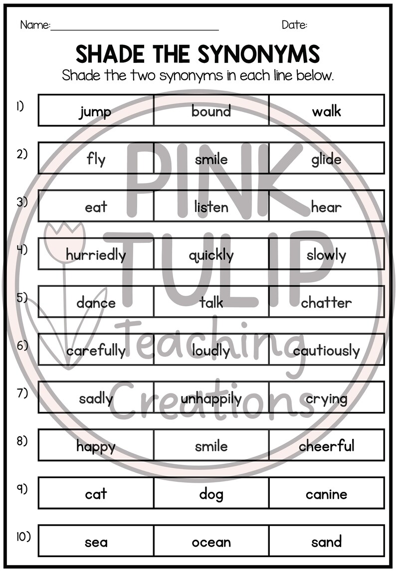 Synonyms Worksheet Pack No Prep Printables With Answers Etsy