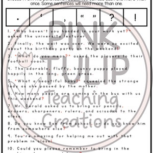 Add Punctuation to the Sentences - Worksheet Pack - Etsy