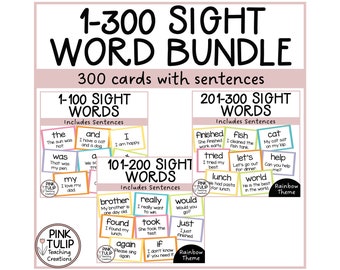 Sight Word Cards 1-300 Bundle - High Frequency Words With Sentences