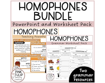 Homophones Bundle - Worksheet Pack and Guided Teaching PowerPoint