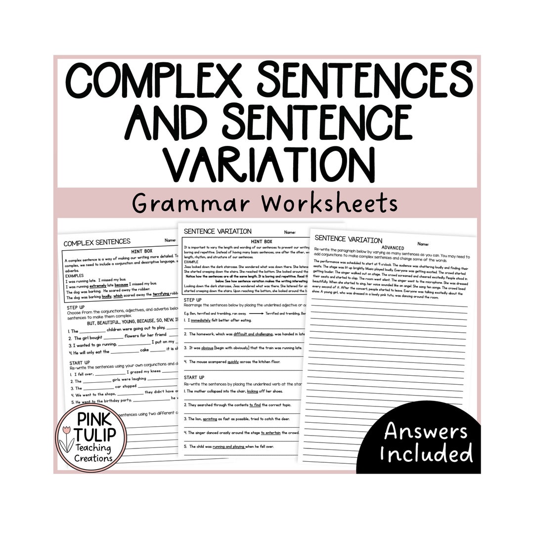 Complex Sentences and Sentence Variation Grammar Worksheets With Answers Etsy