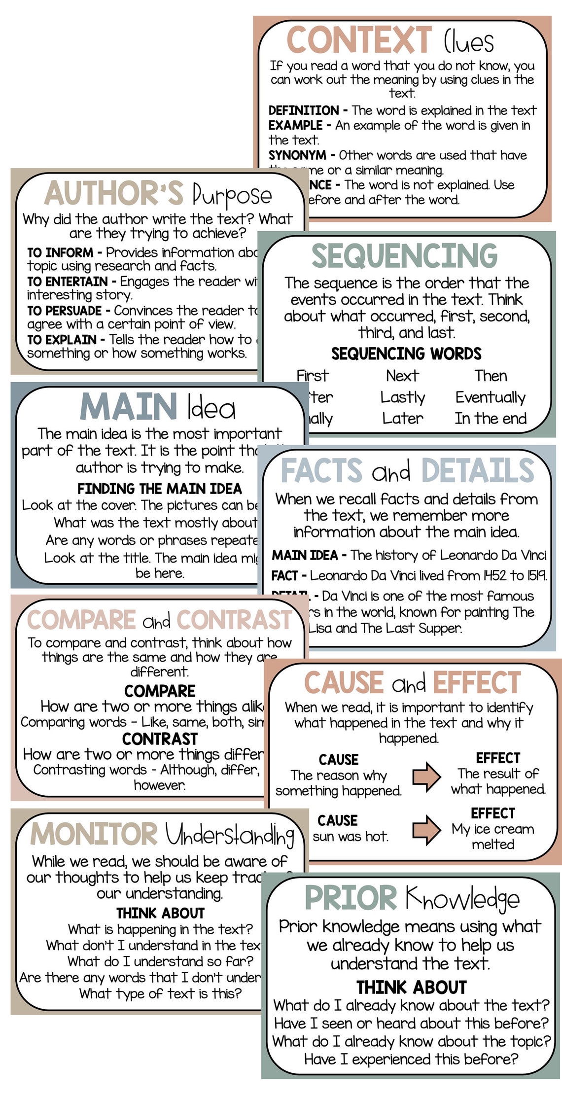 Reading Strategies Poster Set - Earth Tones Classroom Decor - Etsy