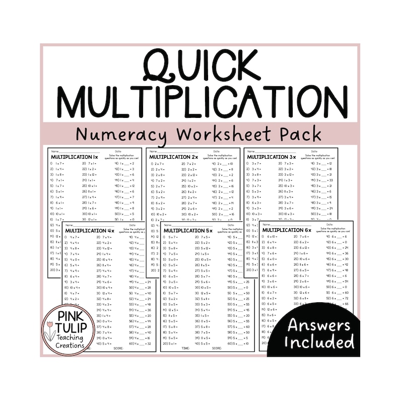 Multiplication Times Table Worksheets Numeracy Warm Up Etsy