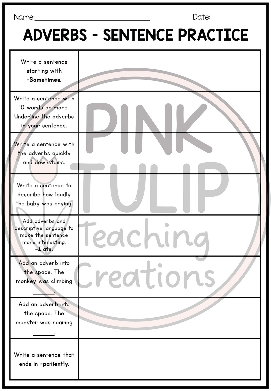 Adverbs Mini Unit - Structured Worksheet Pack - Etsy
