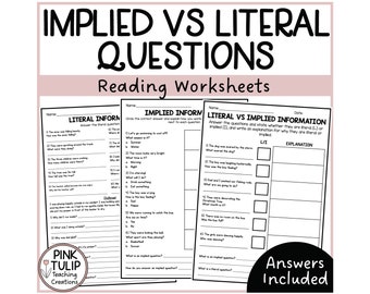 Implied vs Literal Questions - Worksheets with Answers