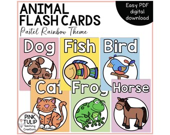 Animal Flash Cards Pastel Rainbow Theme