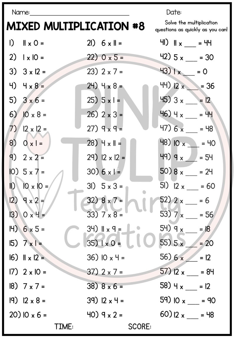 Multiplication Times Table Worksheets Numeracy Warm Up Etsy