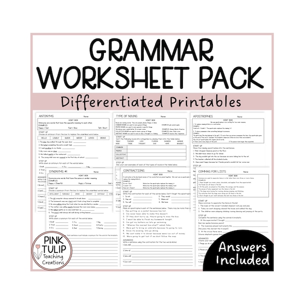 Grammar Worksheet Pack