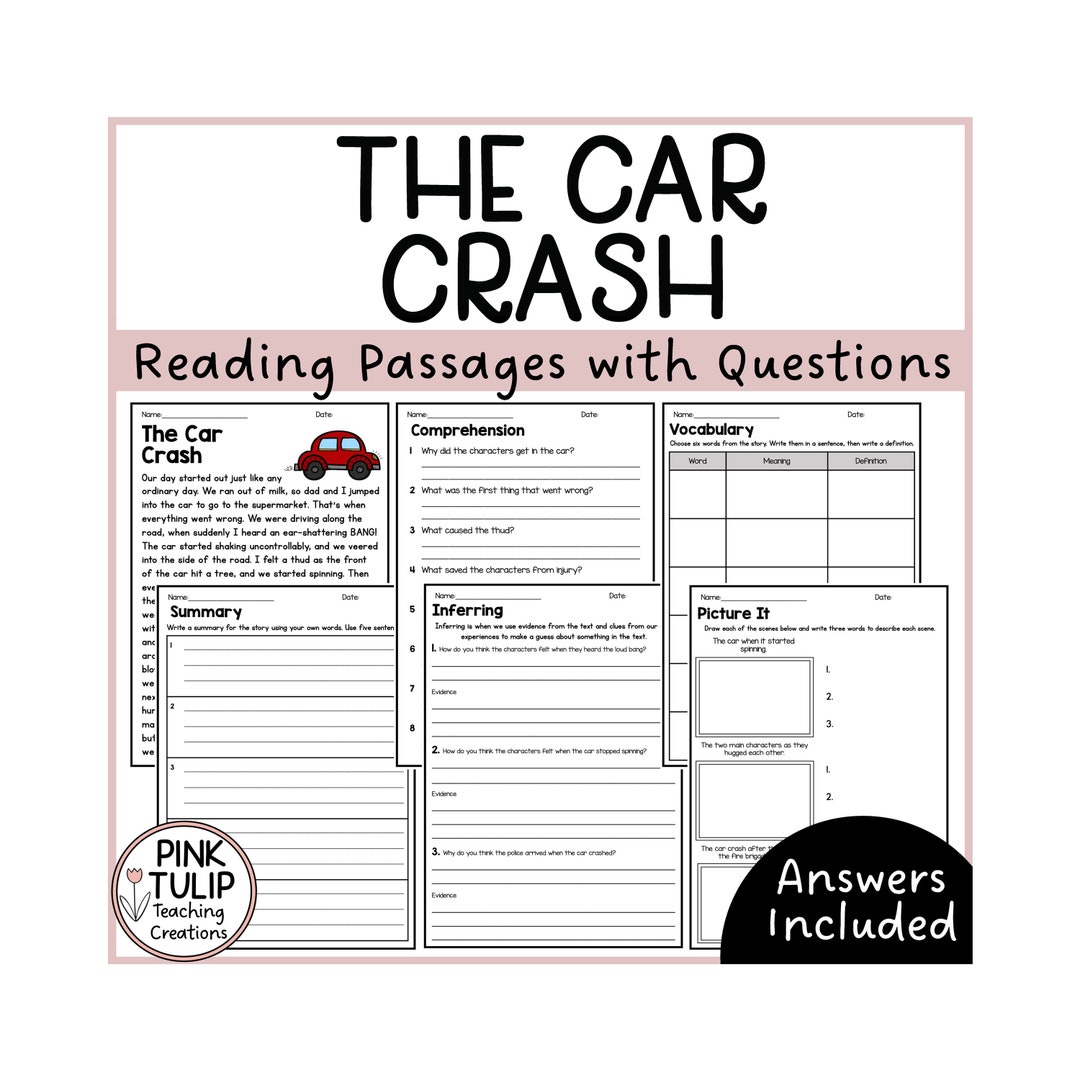 Reading Comprehension the Car Crash Etsy