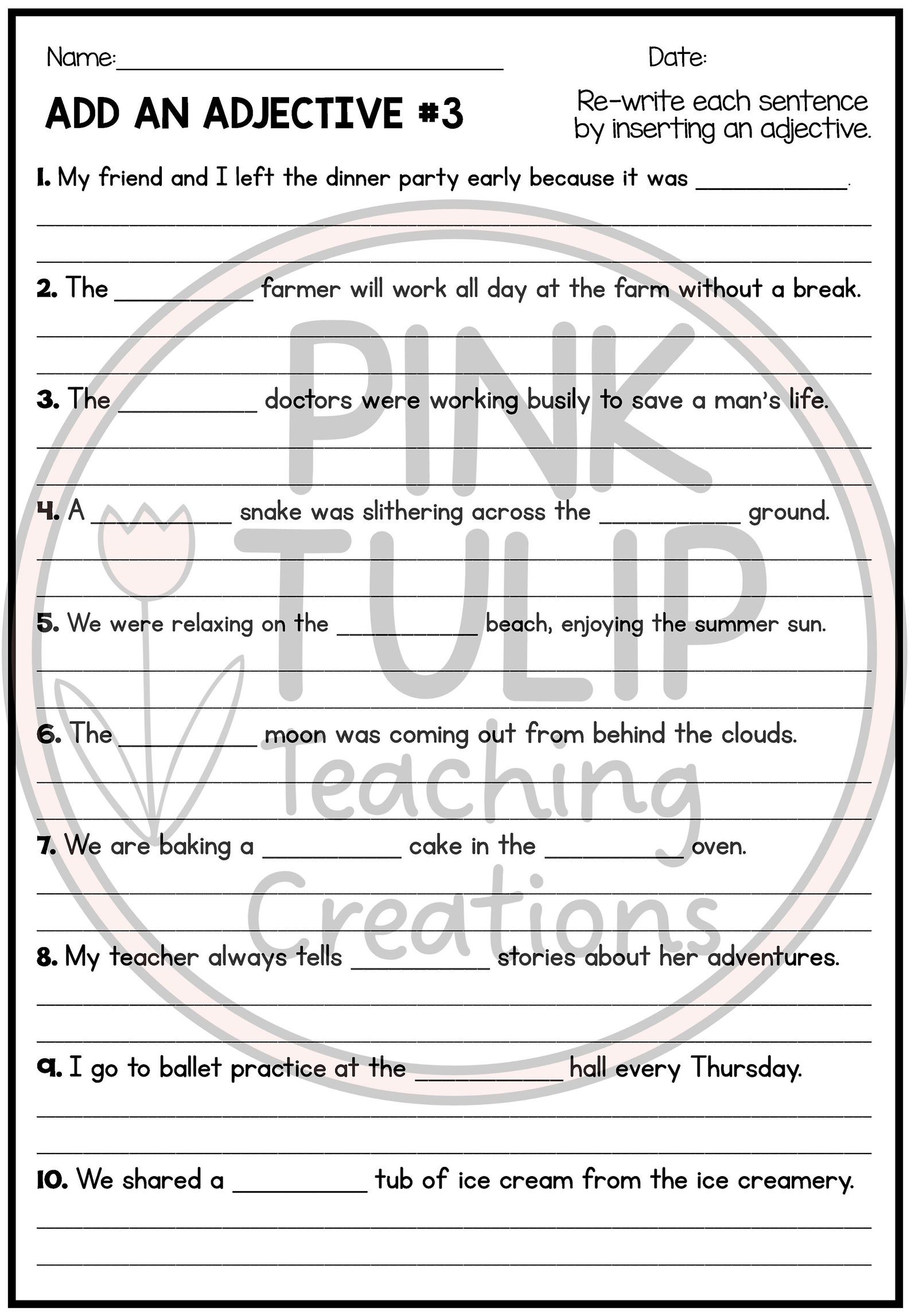 Adding Sentences Add an Adjective to the Sentences - Fill in the Blanks Worksheet Pack ...