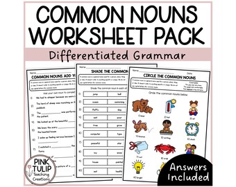 Common Nouns Worksheet Pack - No Prep Printables with Answers