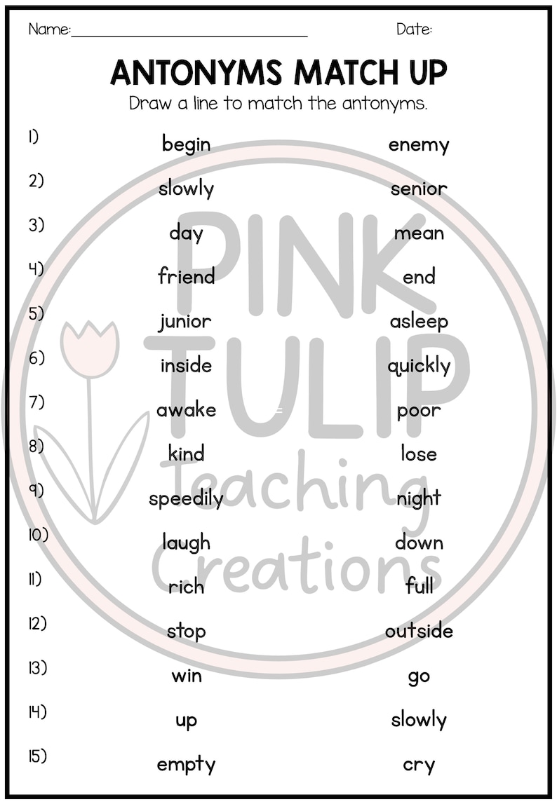 Antonyms Worksheet Pack No Prep Printables With Answers Etsy