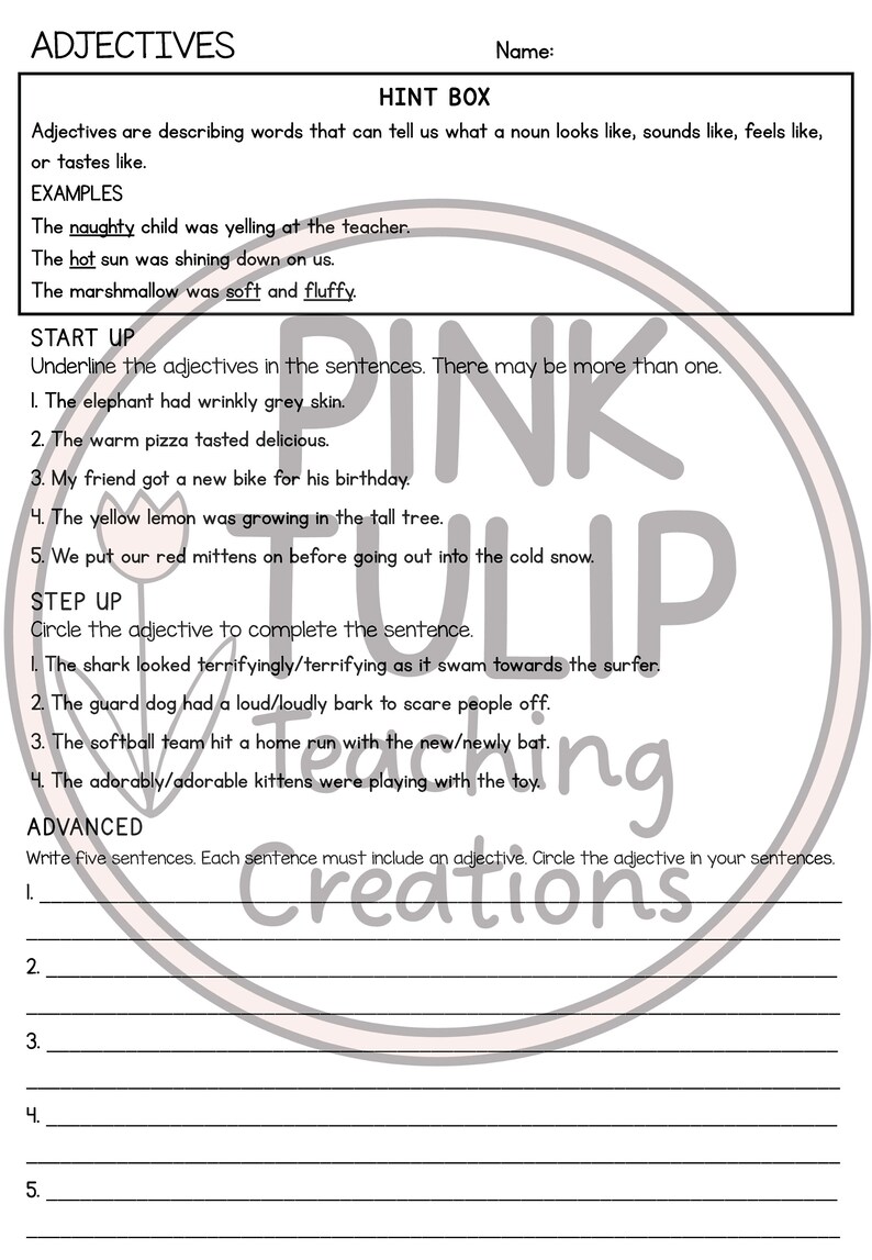 Adjectives and Adverbs - Grammar Worksheets With Answers - Etsy