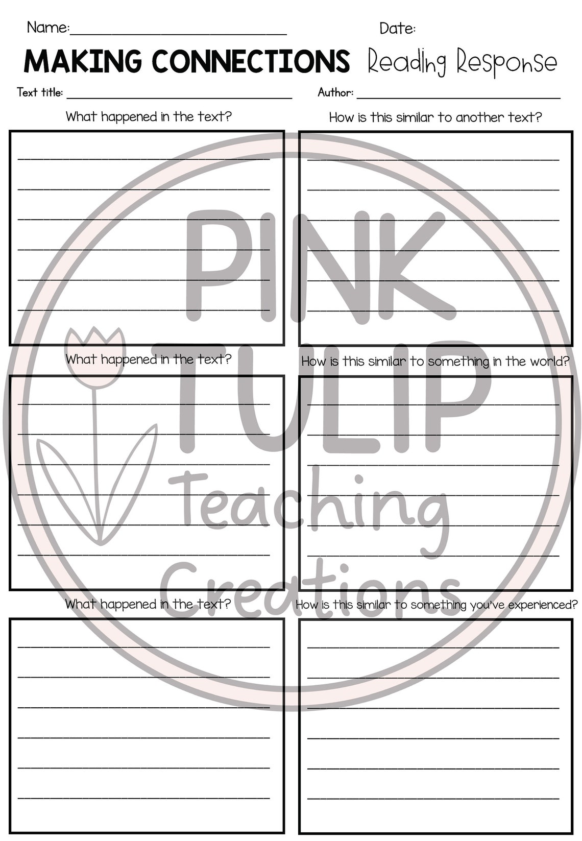 Making Connections (connecting) Reading Response Pack - Templates for ...