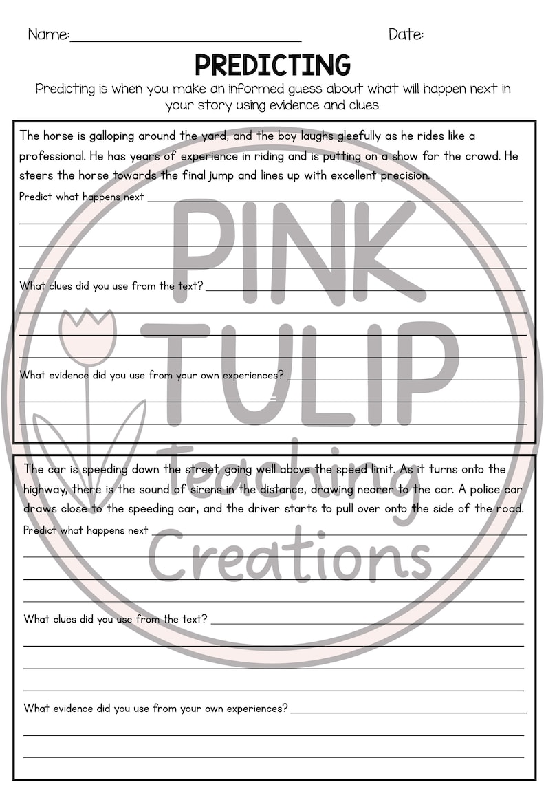 Predicting Worksheets - 12 Reading Passages - Etsy