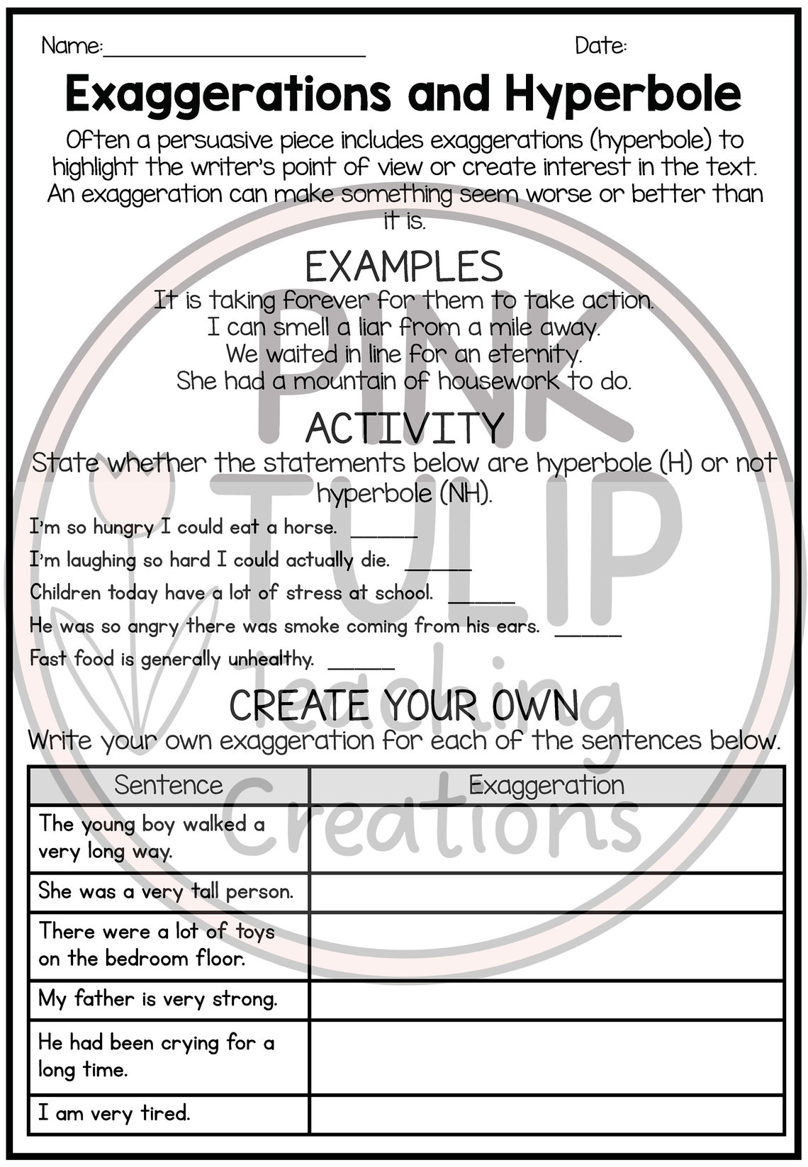 Exaggerations and Hyperbole - Persuasive Writing Worksheets - Etsy