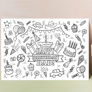 Tarjeta de feliz cumpleaños papá, postal para colorear, tarjetas de cumpleaños digitales, tarjeta de cumpleaños imprimible papá, tarjetas de cumpleaños digitales