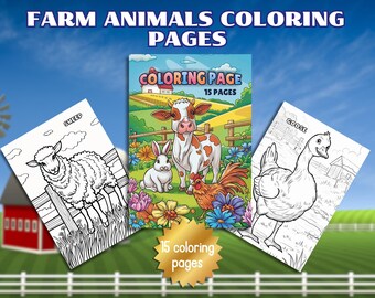 Farm animals coloring pages, kids coloring book, animal coloring, digital printables, farm activity sheet, toddler coloring