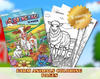 15 páginas para colorear de animales de granja, libro para colorear para niños, hoja para colorear para niños pequeños, hoja de actividades de la granja, fiesta de cumpleaños de la granja