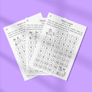 May include: Black and white printable worksheet with three math problems for kids. The first problem is a maze with numbers 1 to 16. The second problem is a number puzzle with numbers 1 to 16. The third problem is a number puzzle with numbers 1 to 16.