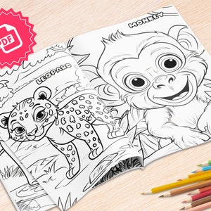 Printable Wild Safari Animals Coloring Book, 20 Coloring Pages, Kids