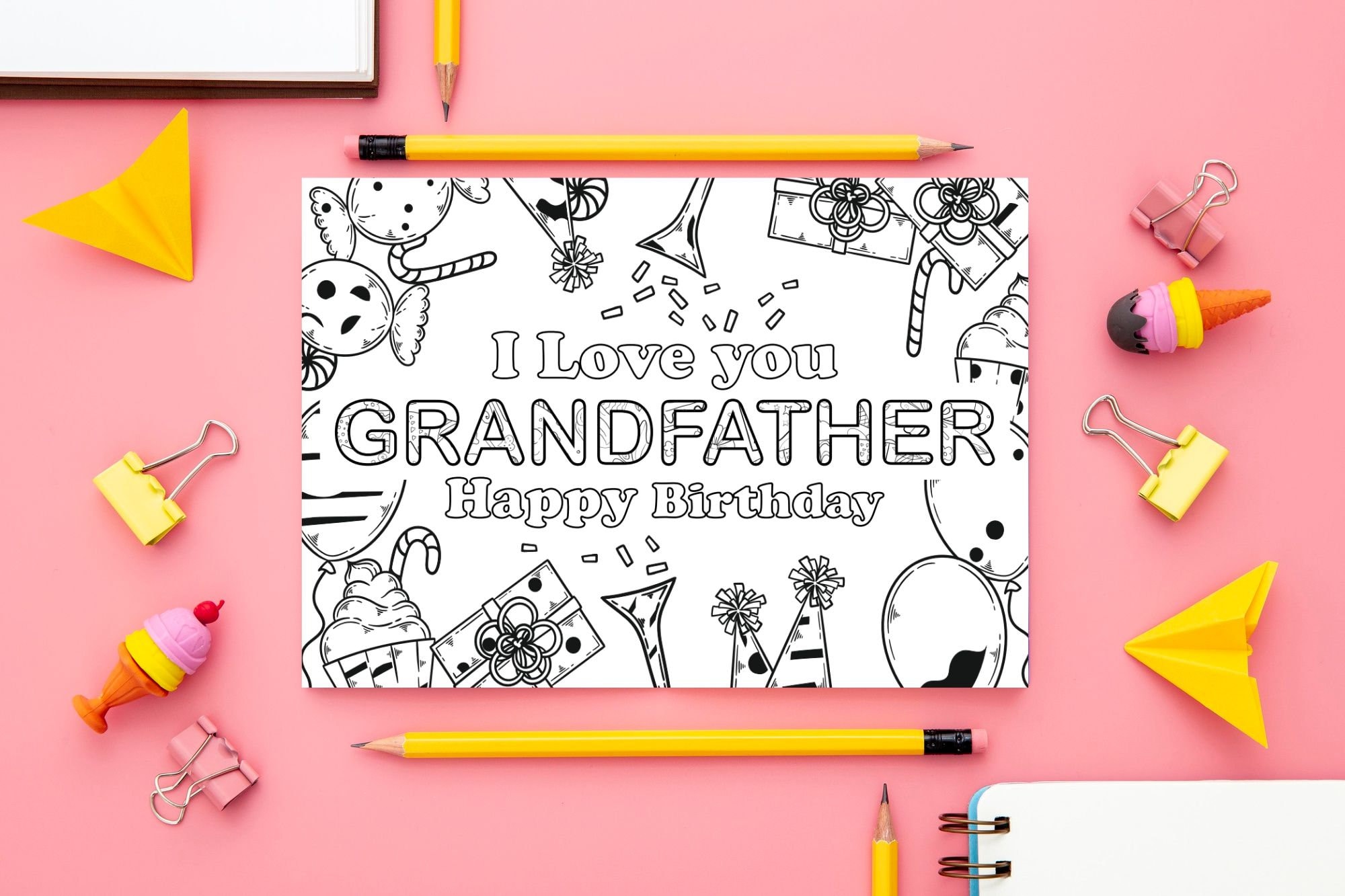 Grandpa Printable Pdf Birthday Card, Instant Download Pdf, Coloring