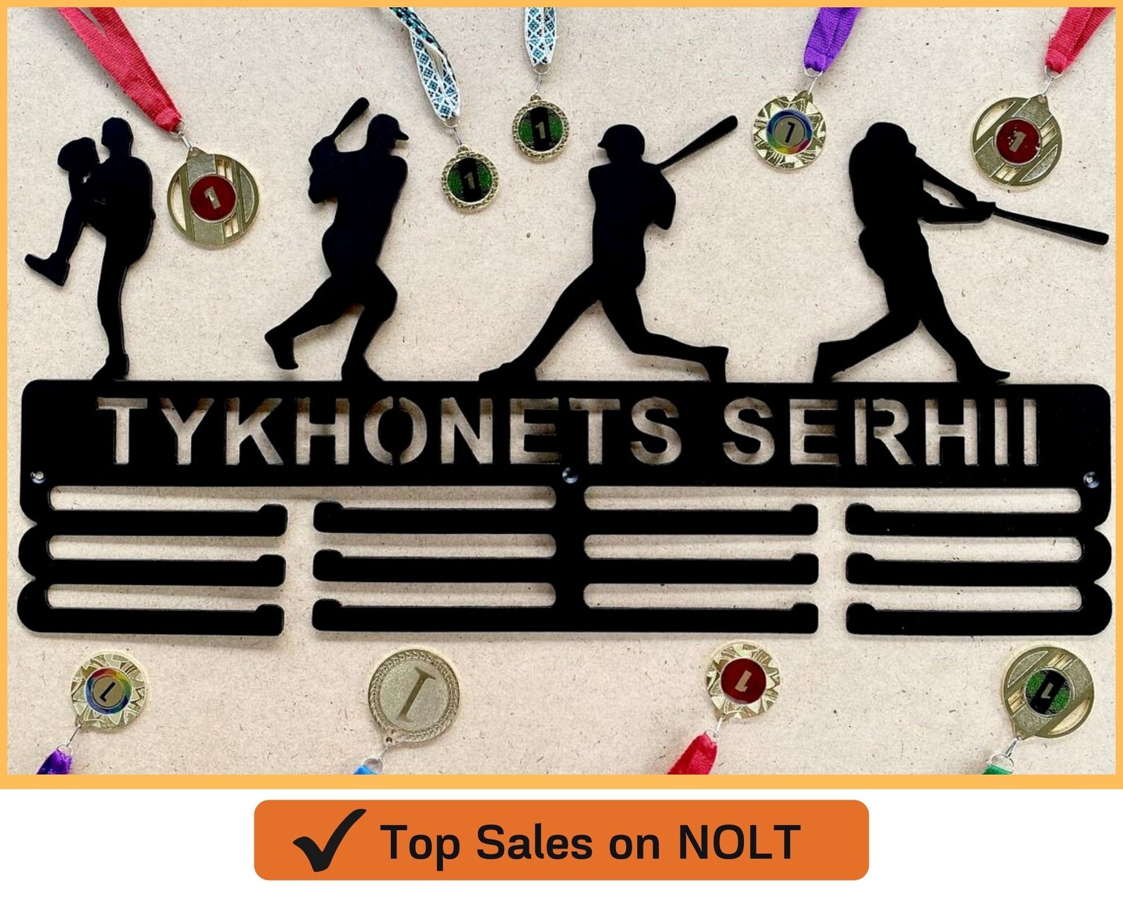 Personalized steel baseball medal hanger holder. Length 236 Etsy