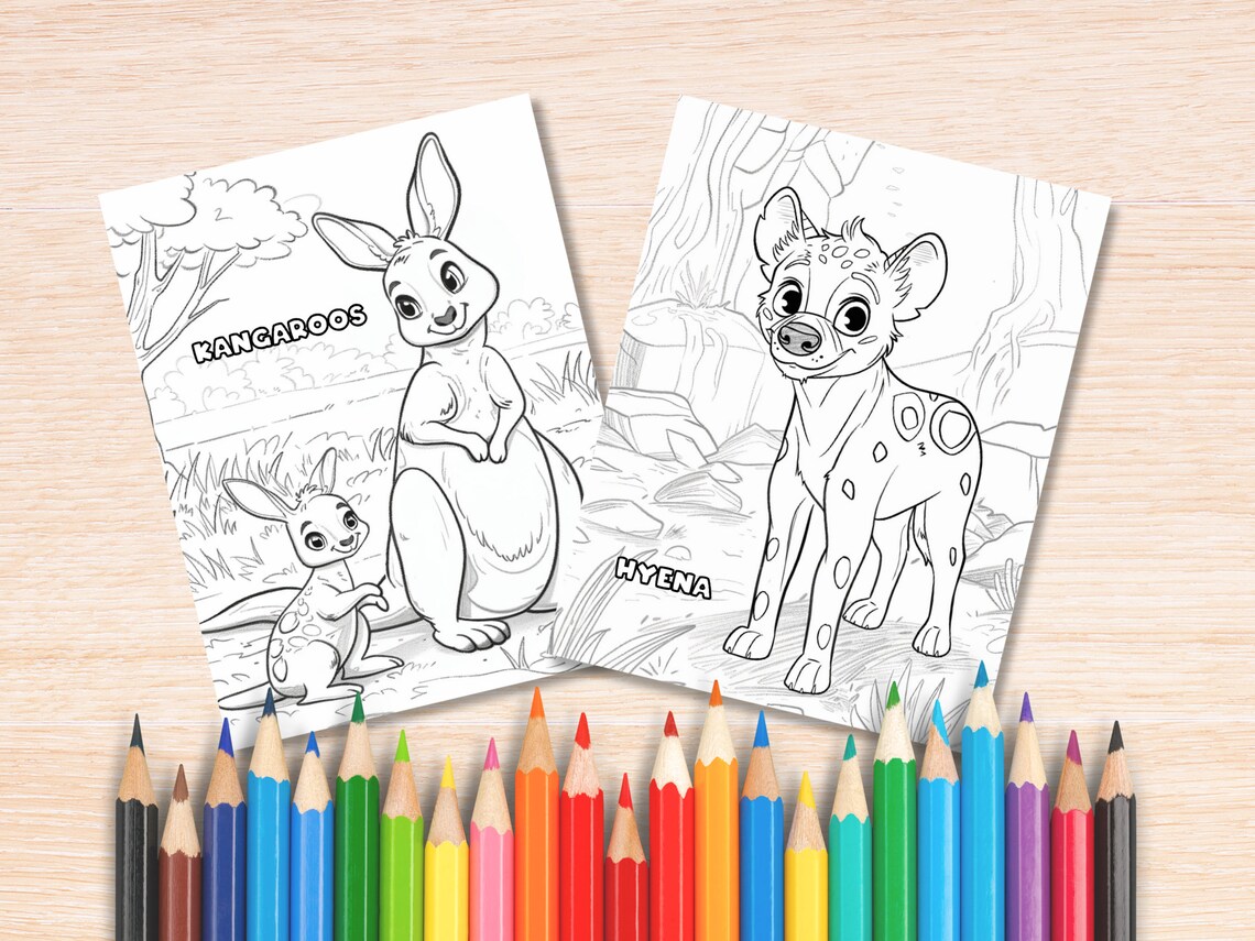 20 Safari Animals Coloring Pages, Kids Coloring Book, Digital Animal