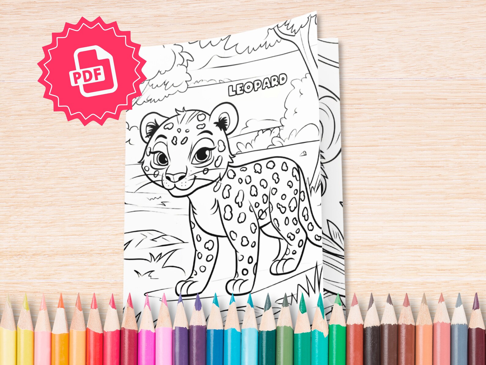 Printable Wild Safari Animals Coloring Book, 20 Coloring Pages, Kids