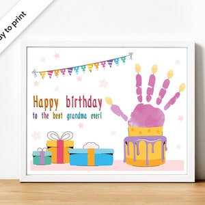Bolo de cartão de feliz aniversário para avó, artesanato com impressão manual, lembrança para avó, presente de aniversário de criança, cartão de aniversário exclusivo para avós