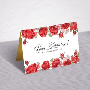 Cartão de aniversário floral para mãe, cartão de felicitações para impressão, cartão de feliz aniversário dobrado, download instantâneo, cartões de Natal