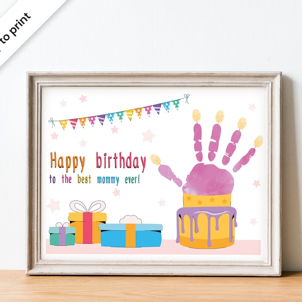 Mother happy birthday сard cake, happy birthday mom, birthday craft gift, mommy gift, keepsake from kids