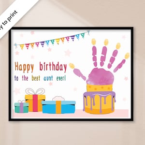 Tante alles Gute zum Geburtstagskuchen-Handabdruck-Bastelarbeiten, Handabdruck-Geschenke, Geburtstagskarten-Andenken für Tante. Geburtstagsgeschenk vom Kleinkind