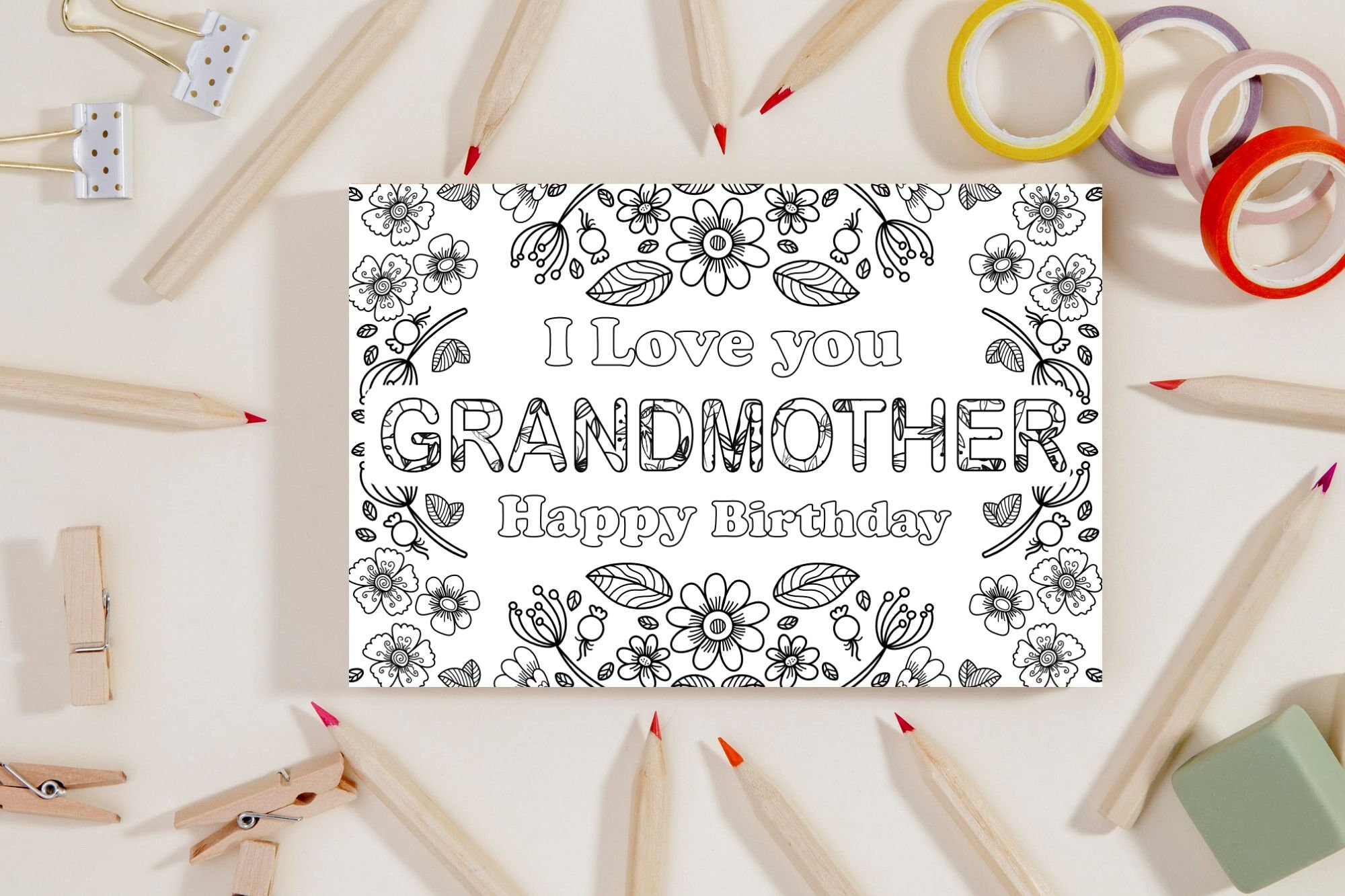Best Grandma Digital Birthday Card, Printable Coloring, Great Grandma ...