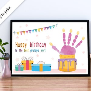 Bolo de cartão de feliz aniversário do avô, artesanato com impressão manual, lembrança de aniversário para o avô, presente da criança, cartão de aniversário exclusivo para os avós