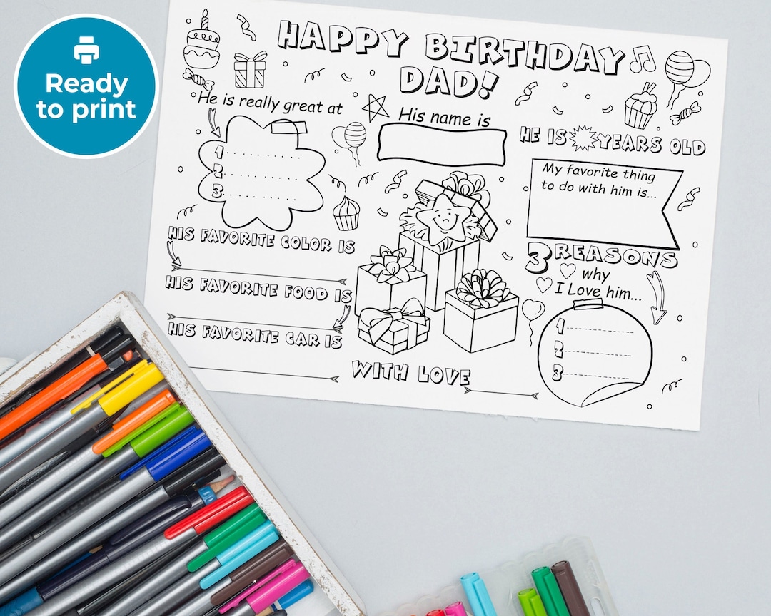 Dad Birthday Card, Printable Happy Birthday Card, Coloring Page, All ...