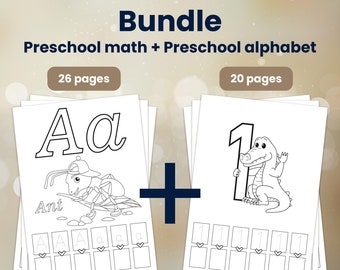 Bundle preschool math + preschool alphabet coloring pages, preschool worksheets, preschool activities, preschool teacher