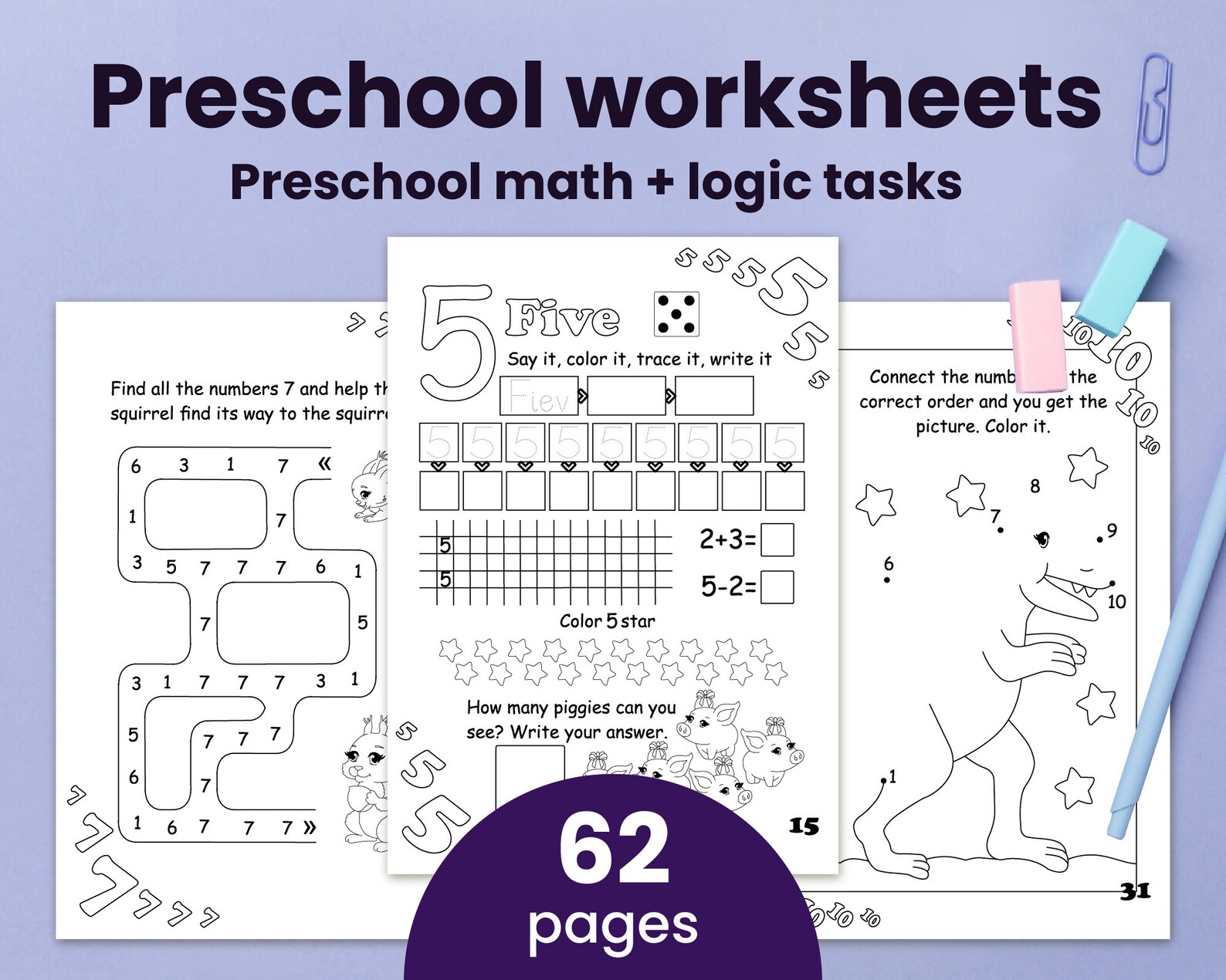 Printable Homeschool Preschool Math Worksheets, Learning Printables ...