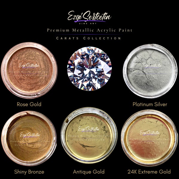 Premium Metallic Acrylic Paint 3 oz |Unique Metallic Bright Colors | VIP Carat Collection by Ezgi Sertcetin